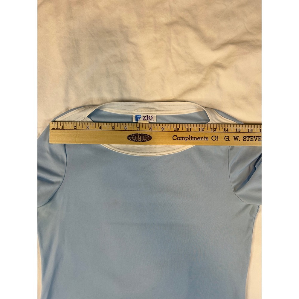 Vintage Top SS Boat Neck Blouse Wm size L Lt Blue White Trim Union Made in USA - Picture 10 of 11